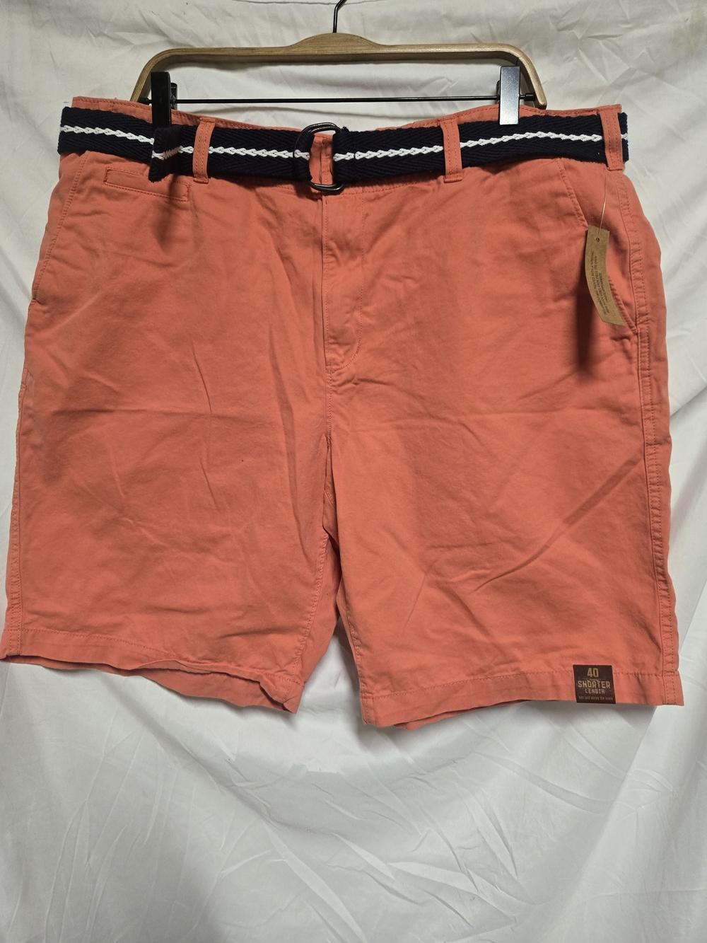 Men's Coral Casual Chino Shorts with Navy Belt